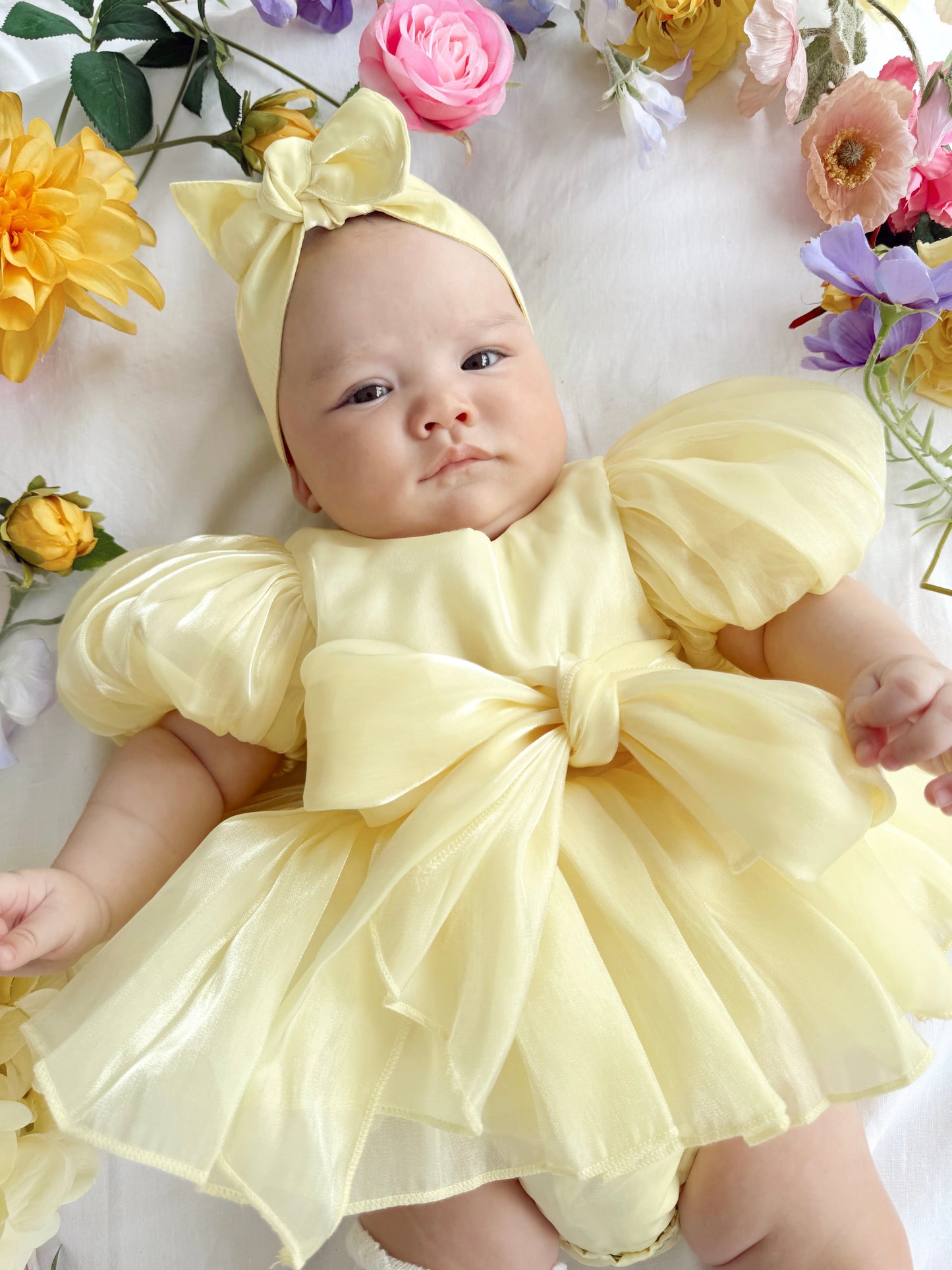 Scarlette Rose Canary Lemon Organza Baby Girl Party Romper