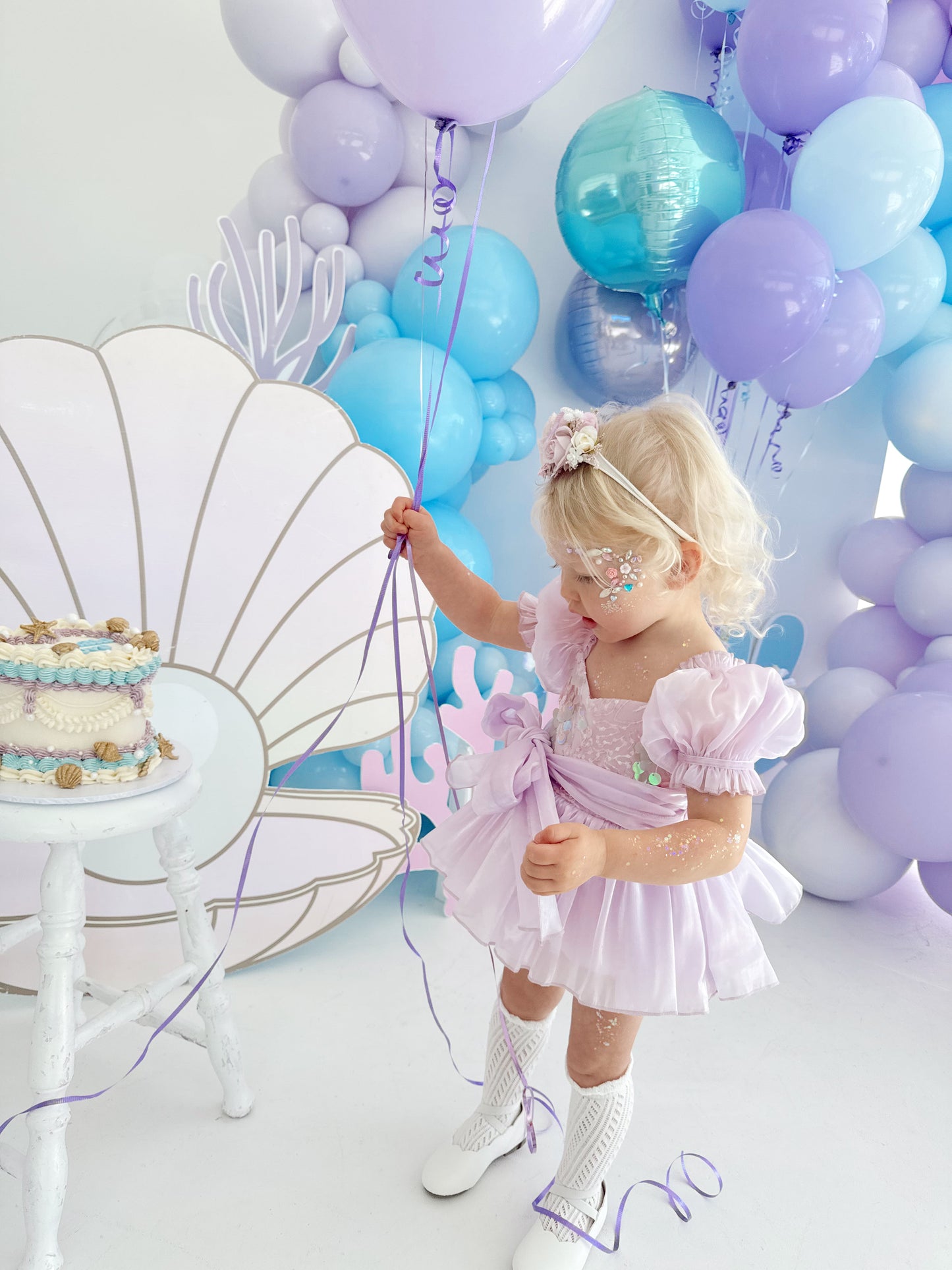 Ariel Purple Pearl Organza Sequin Baby Girl Party Romper