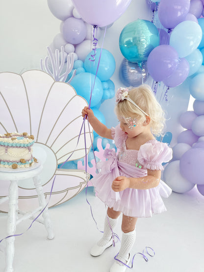 Ariel Purple Pearl Organza Sequin Baby Girl Party Romper