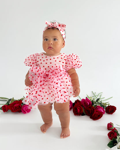 Lover Pink Heart Baby Girl Tulle Party Romper