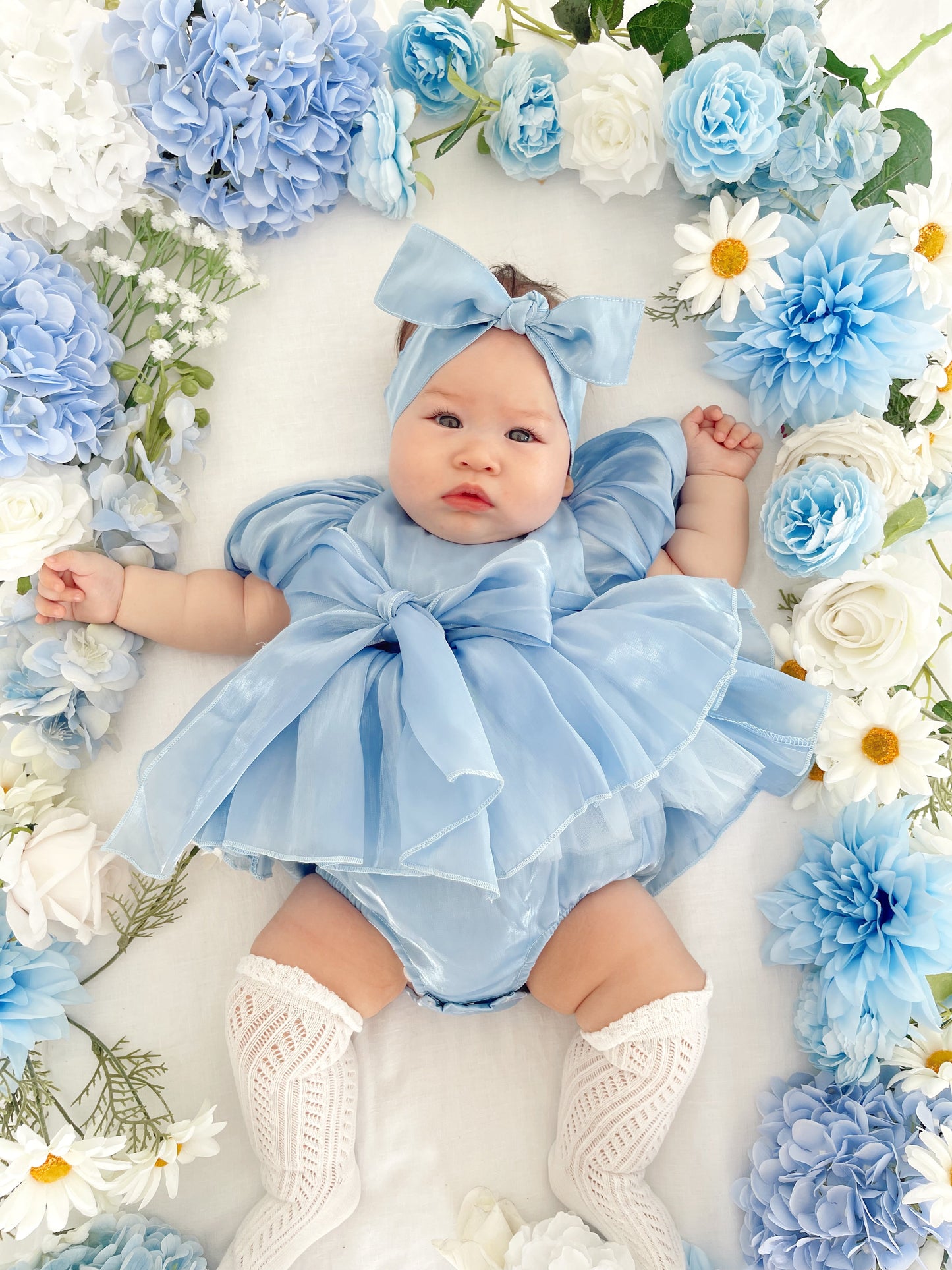 Dolly Dove Blue Organza Baby Girl Party Romper
