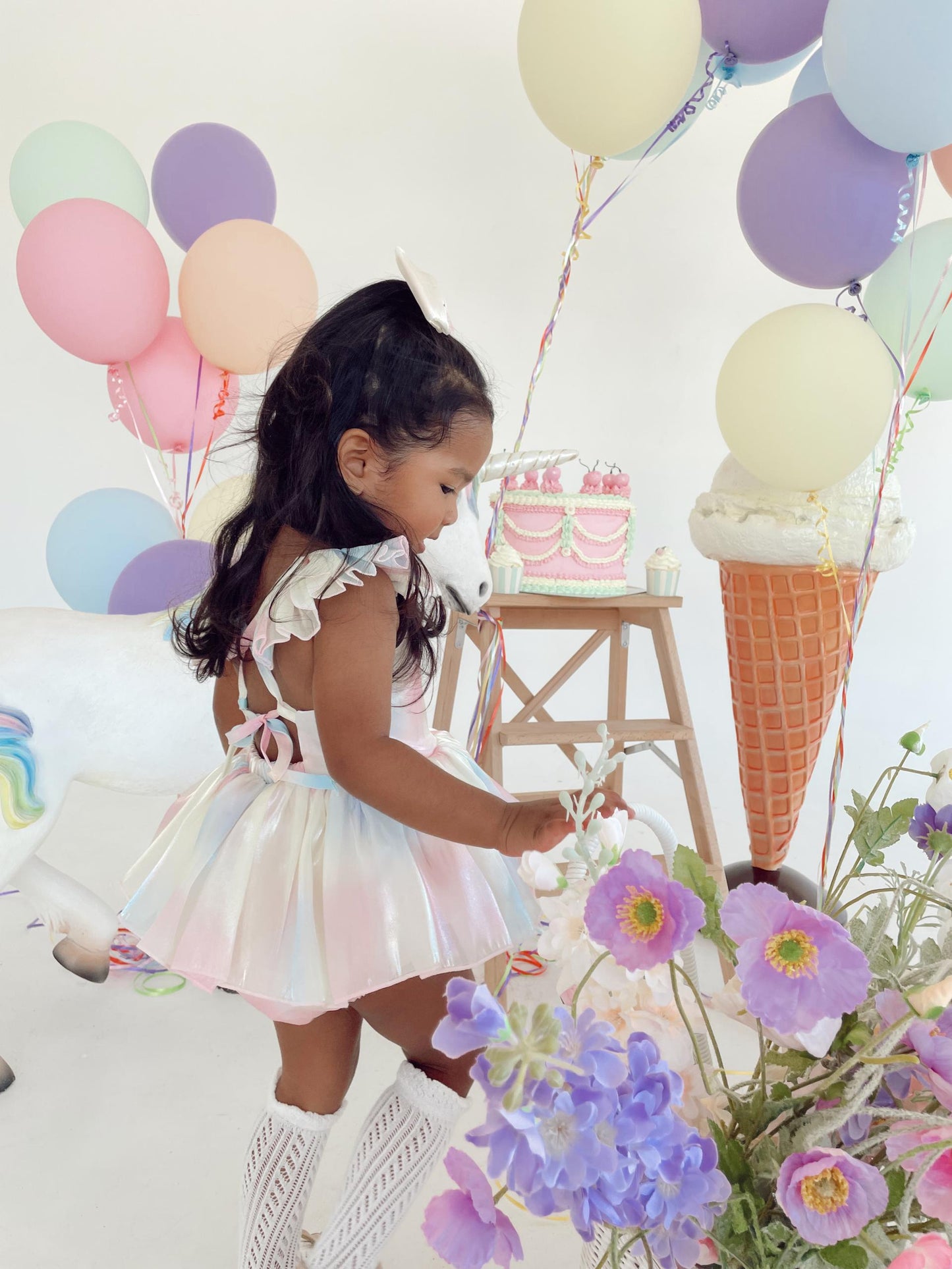 Lolly Pastel Rainbow Organza Baby Girl Party Romper