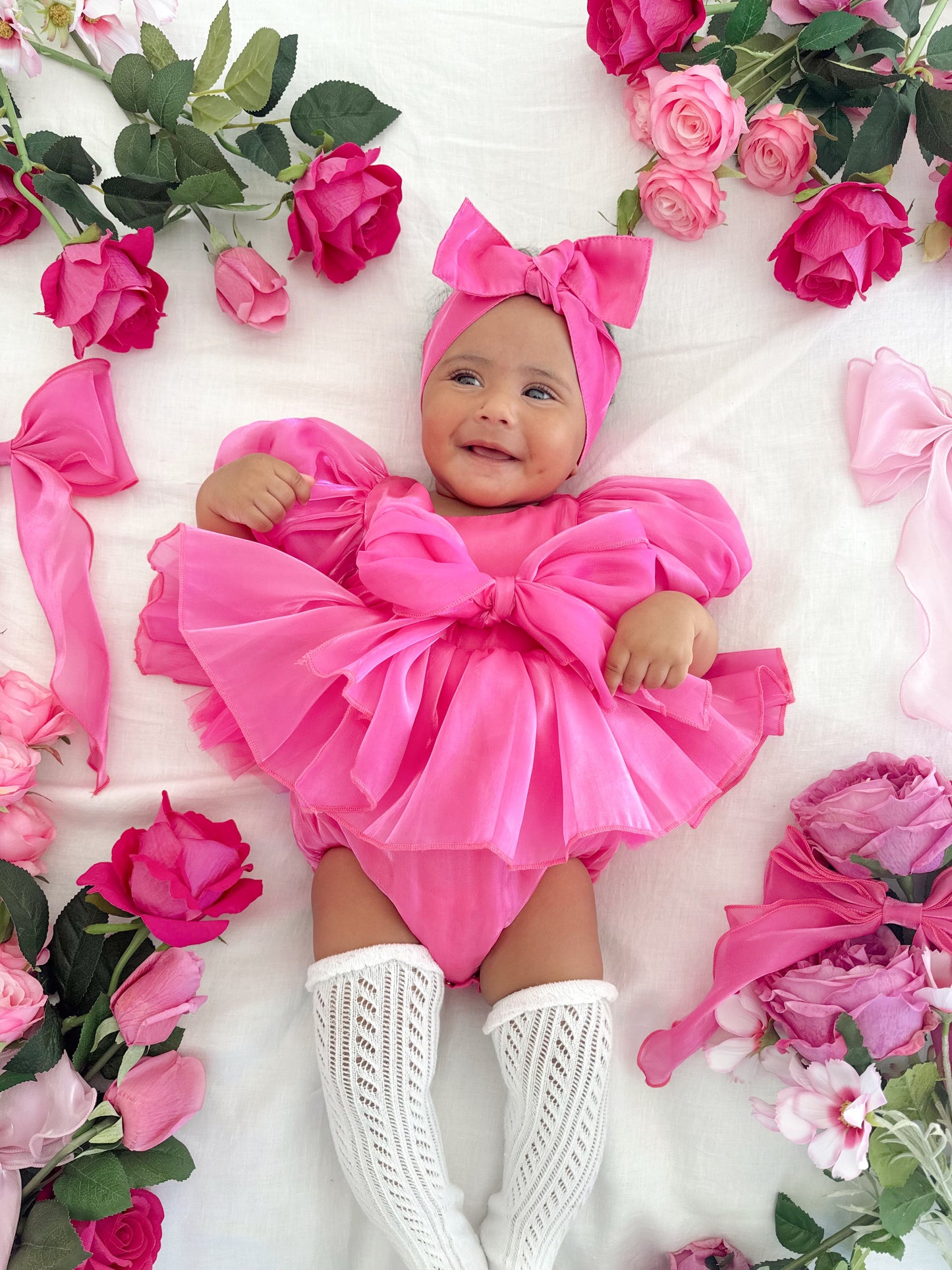 Dolly Fuchsia Pink Organza Baby Girl Party Romper