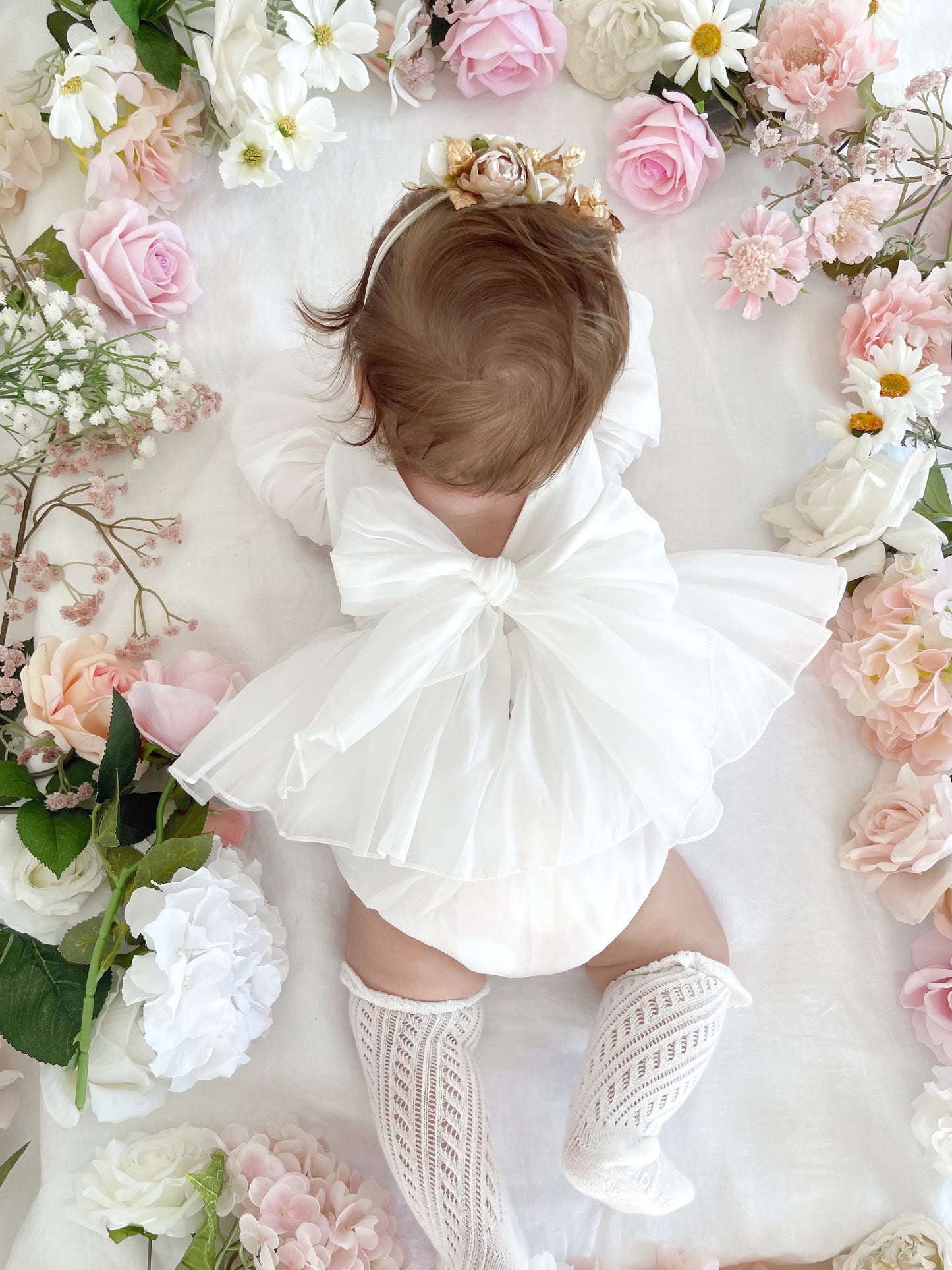 Clementine Matte White Organza Baby Girl Romper