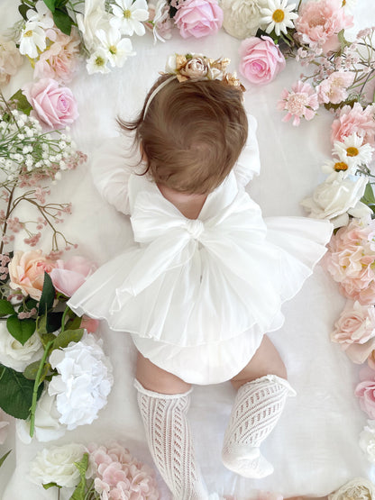 Clementine Matte White Organza Baby Girl Romper