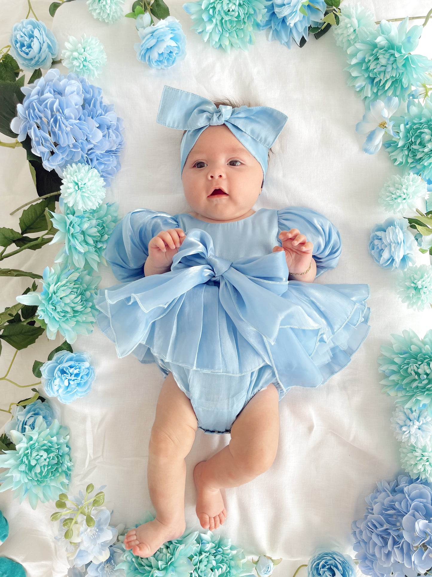 Dolly Dove Blue Organza Baby Girl Party Romper