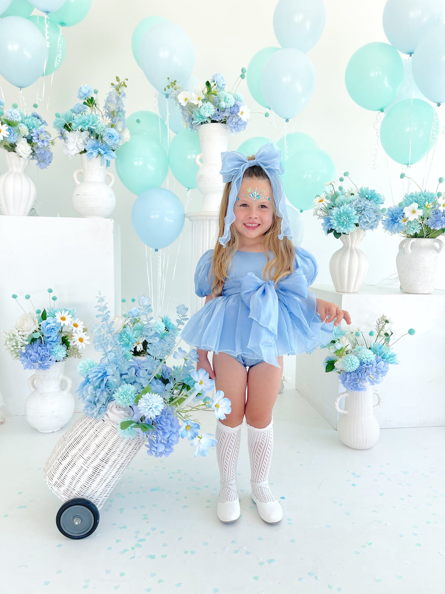 Dolly Dove Blue Organza Baby Girl Party Romper