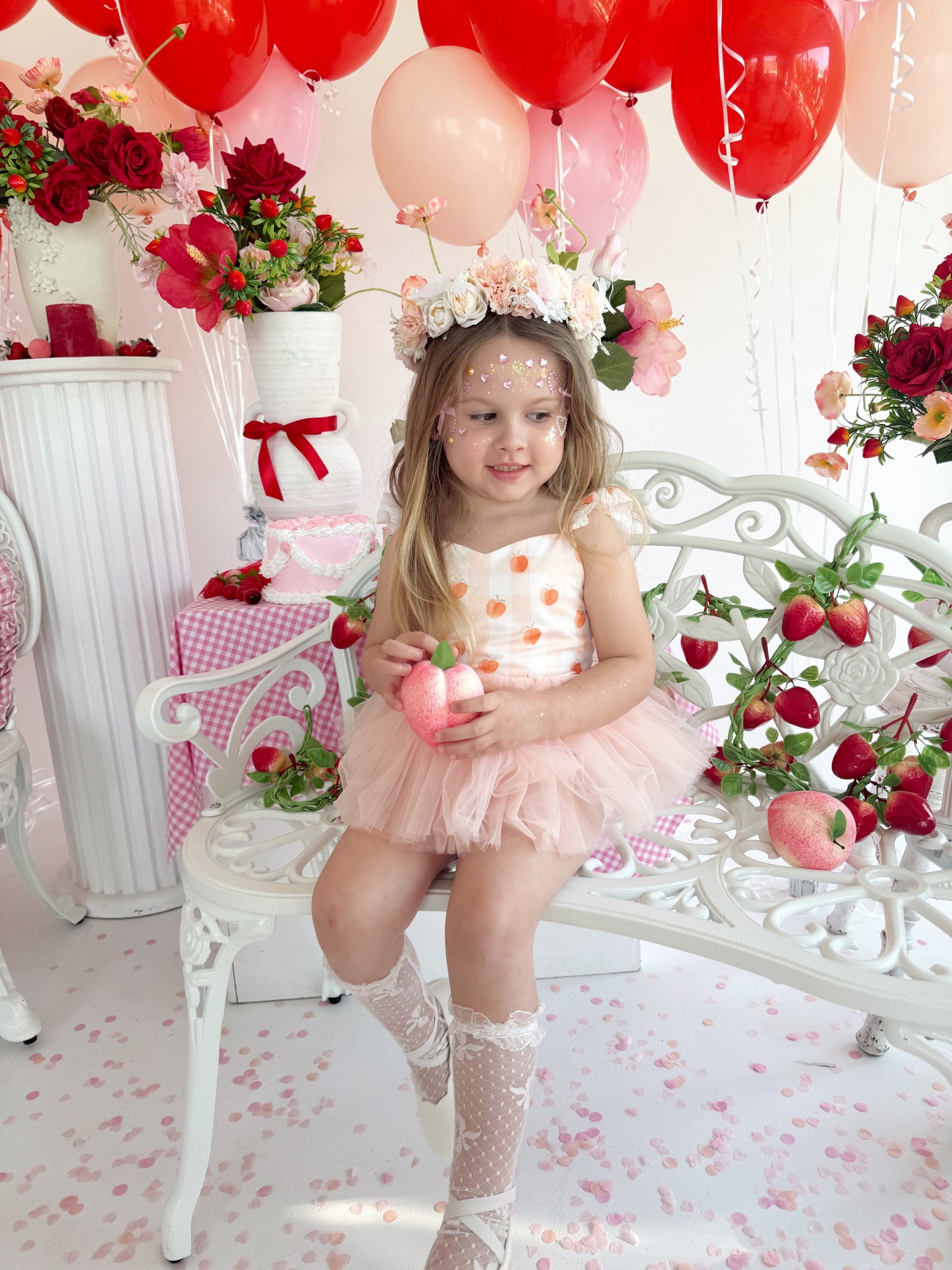 Peach Sorbet Gingham Baby Girl Tulle Party Romper