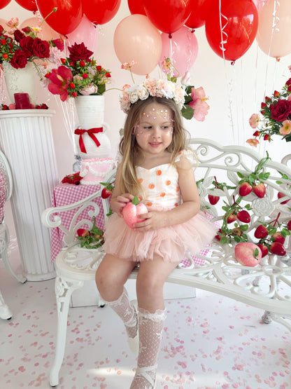 Peach Sorbet Gingham Baby Girl Tulle Party Romper