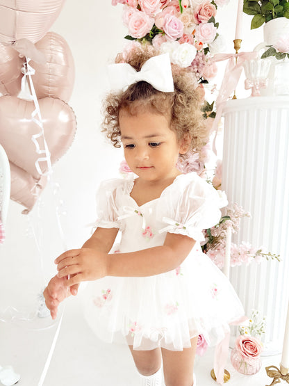 Fleur Butterfly Embroidered Baby Girl White Tulle Party Romper