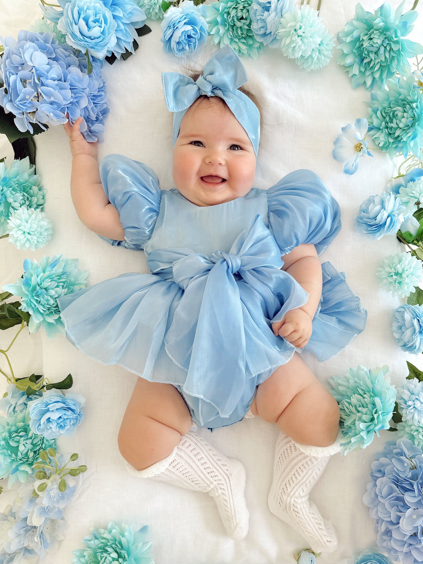Dolly Dove Blue Organza Baby Girl Party Romper