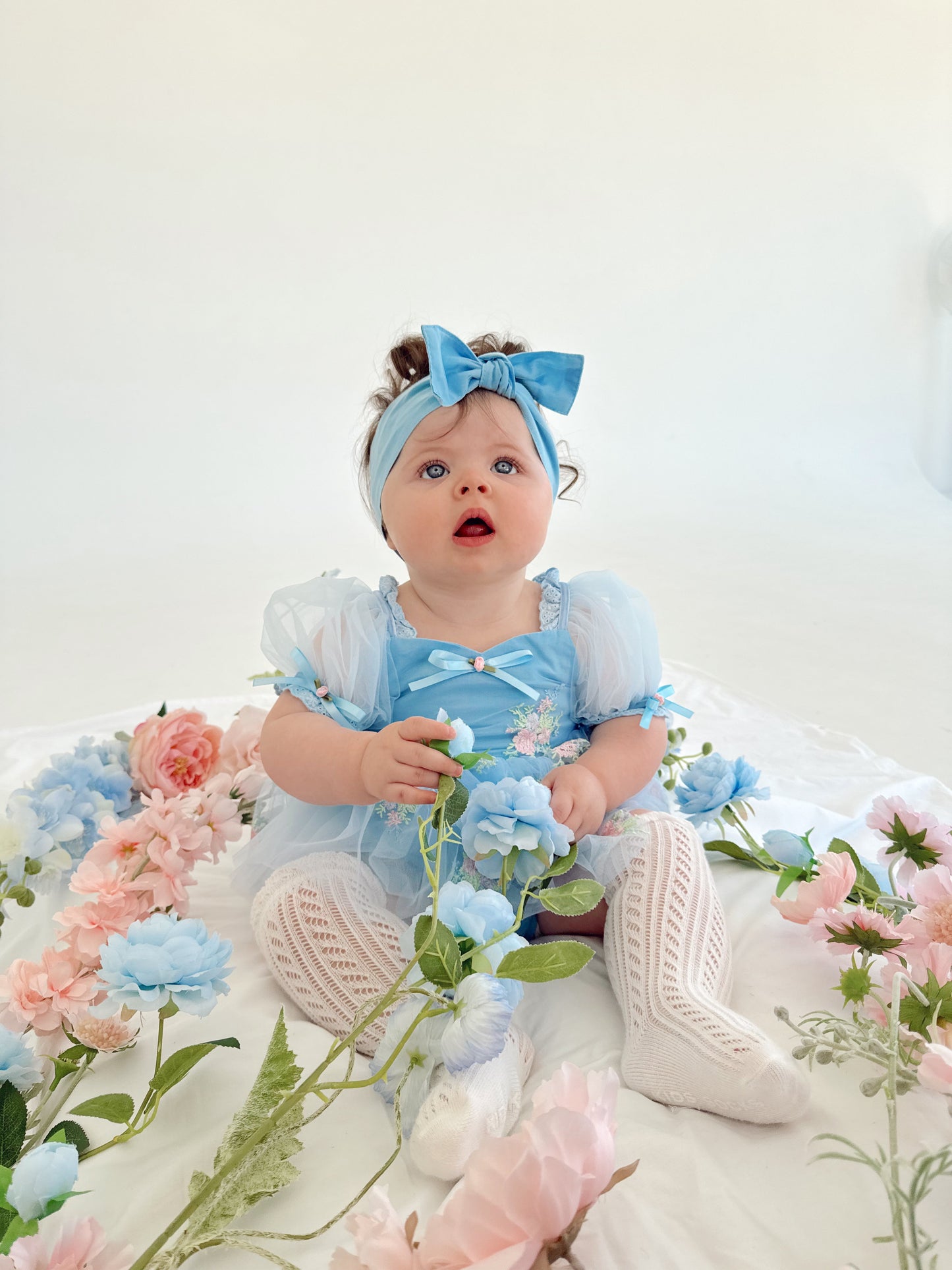 Afina Blue Embroidered Baby Girl Tulle Party Romper