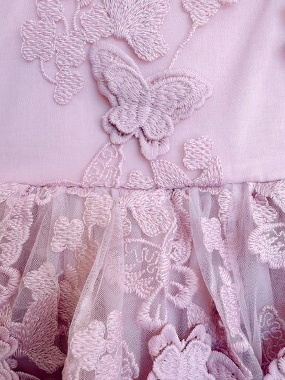 Butterfly Kisses Dusty Rose Pink Embroidered Baby Girl Party Romper
