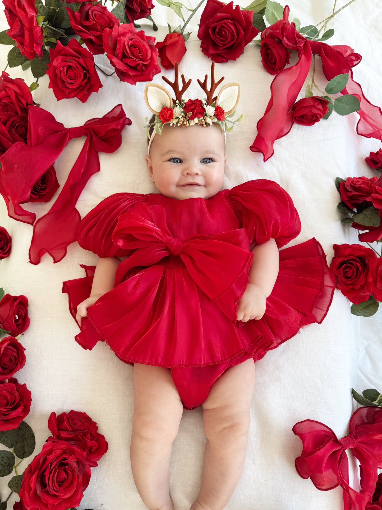Dolly Ruby Red Organza Baby Girl Party Romper