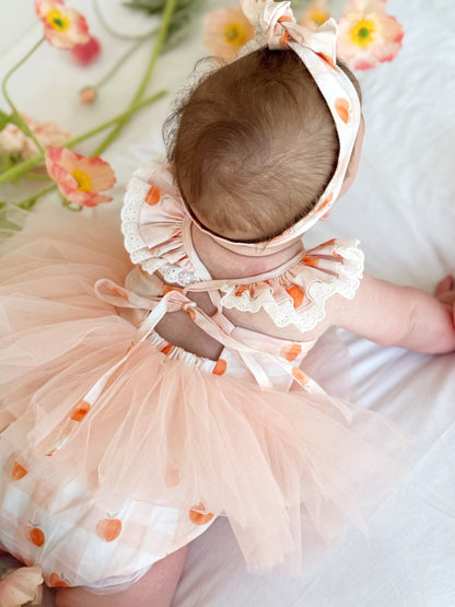 Peach Sorbet Gingham Baby Girl Tulle Party Romper