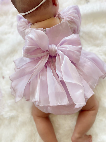 Ariel Purple Pearl Organza Sequin Baby Girl Party Romper
