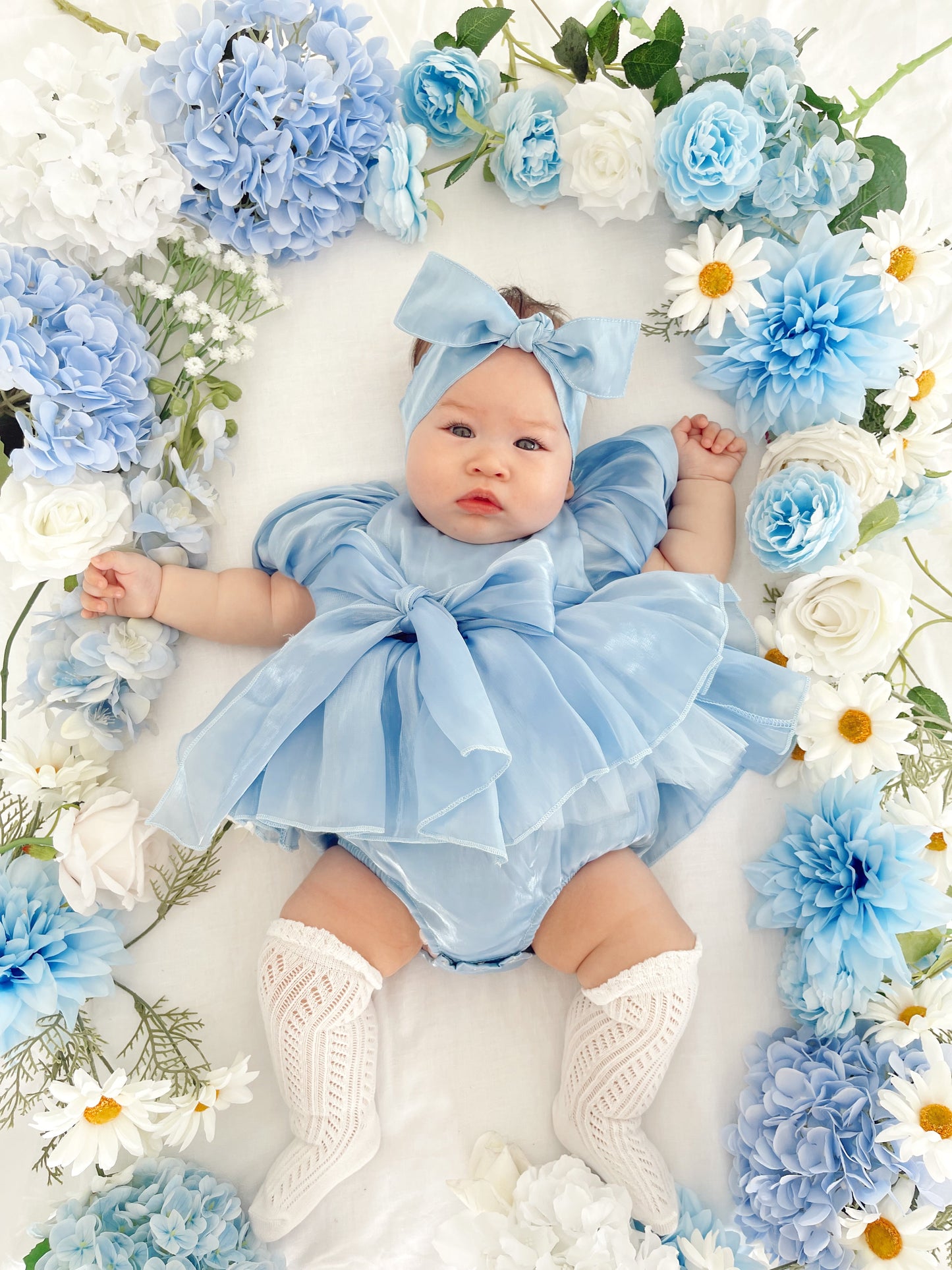 Dolly Dove Blue Organza Baby Girl Party Romper