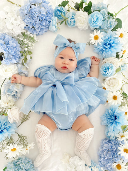 Dolly Dove Blue Organza Baby Girl Party Romper