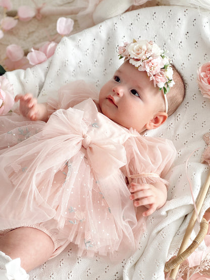 Swan Lake Ballerina Pink Embroidered Baby Girl Tulle Party Romper