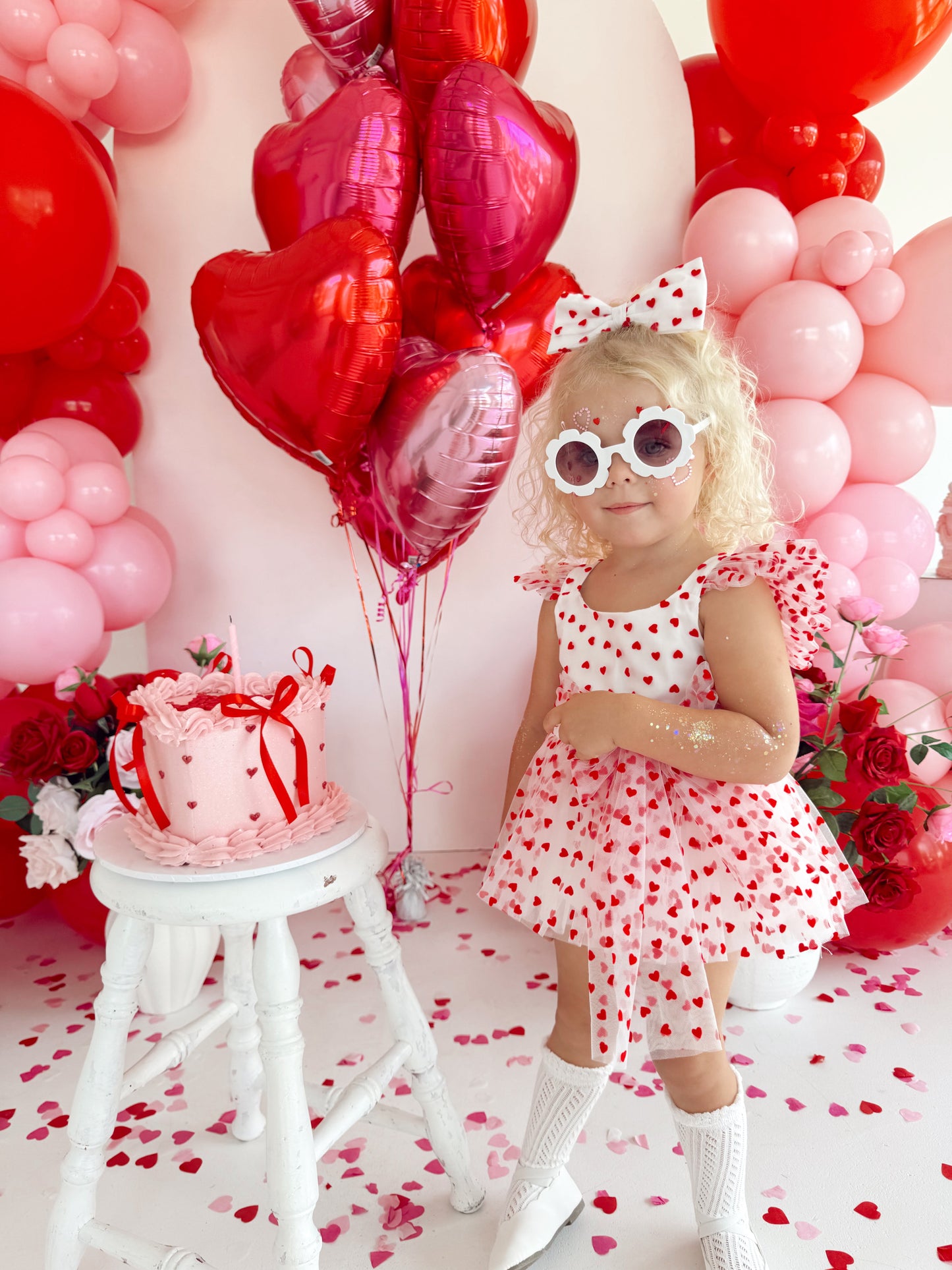 Valentina White Heart Baby Girl Tulle Party Romper
