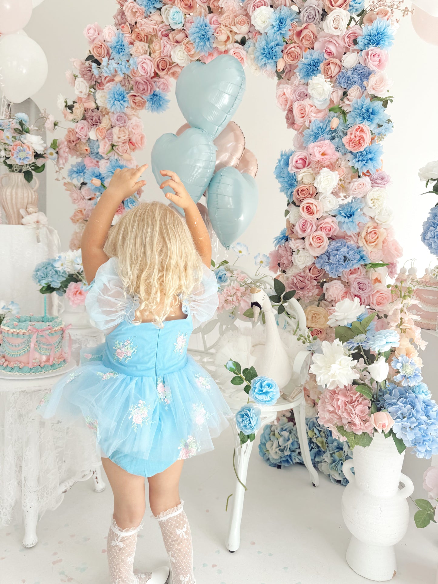 Afina Blue Embroidered Baby Girl Tulle Party Romper