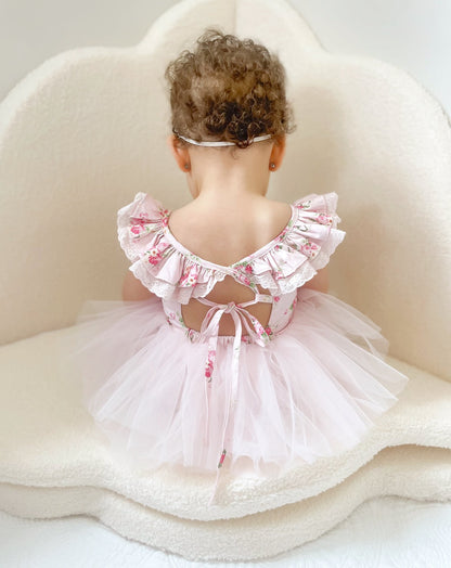 Mirabelle Flower Candy Pink Baby Girl Floral Tulle Party Romper