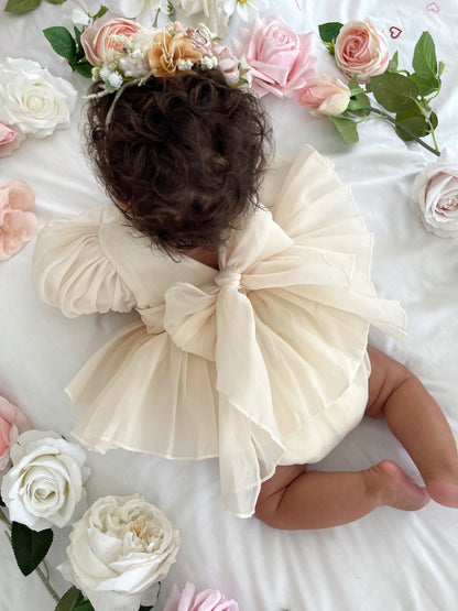 Clementine Matte Cream Organza Baby Girl Romper