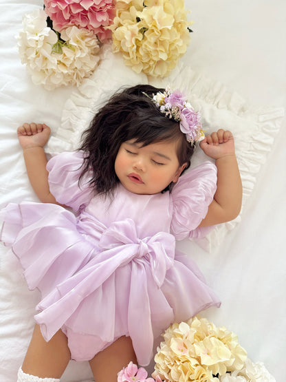 Scarlette Rose Purple Pearl Organza Baby Girl Party Romper