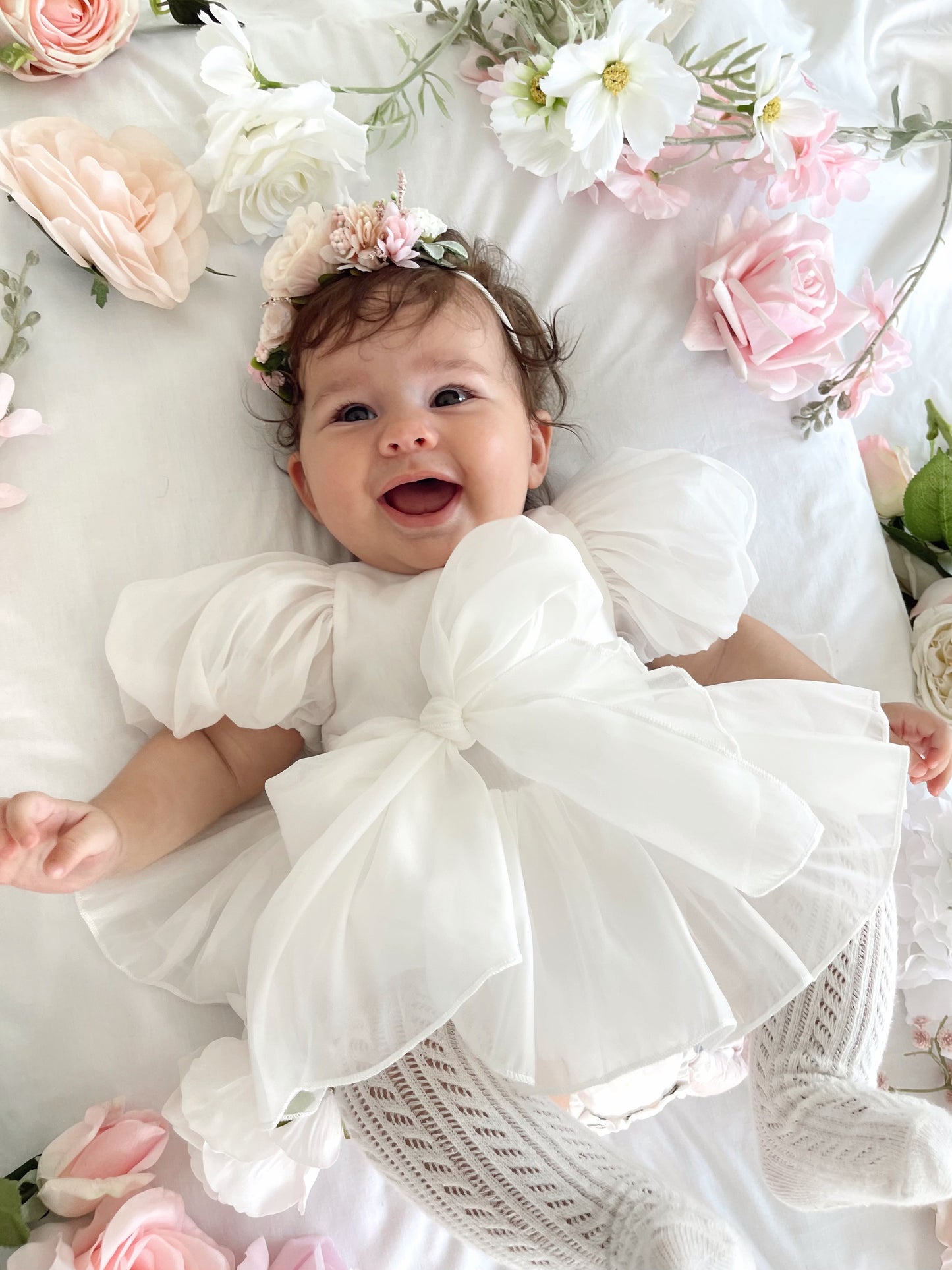 Clementine Matte White Organza Baby Girl Romper