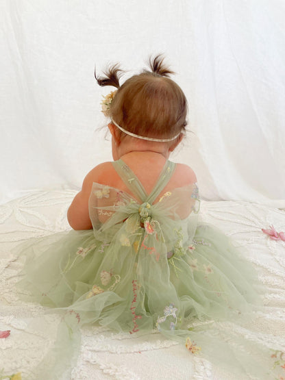 Sugar Plum Forest Green Baby Girl Tulle Party Romper