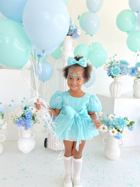 Dolly Turquoise Sky Organza Baby Girl Blue Party Romper