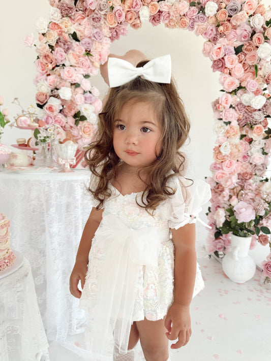 Josephine Lace Blossom Baby Girl Sequin White Tulle Party Romper