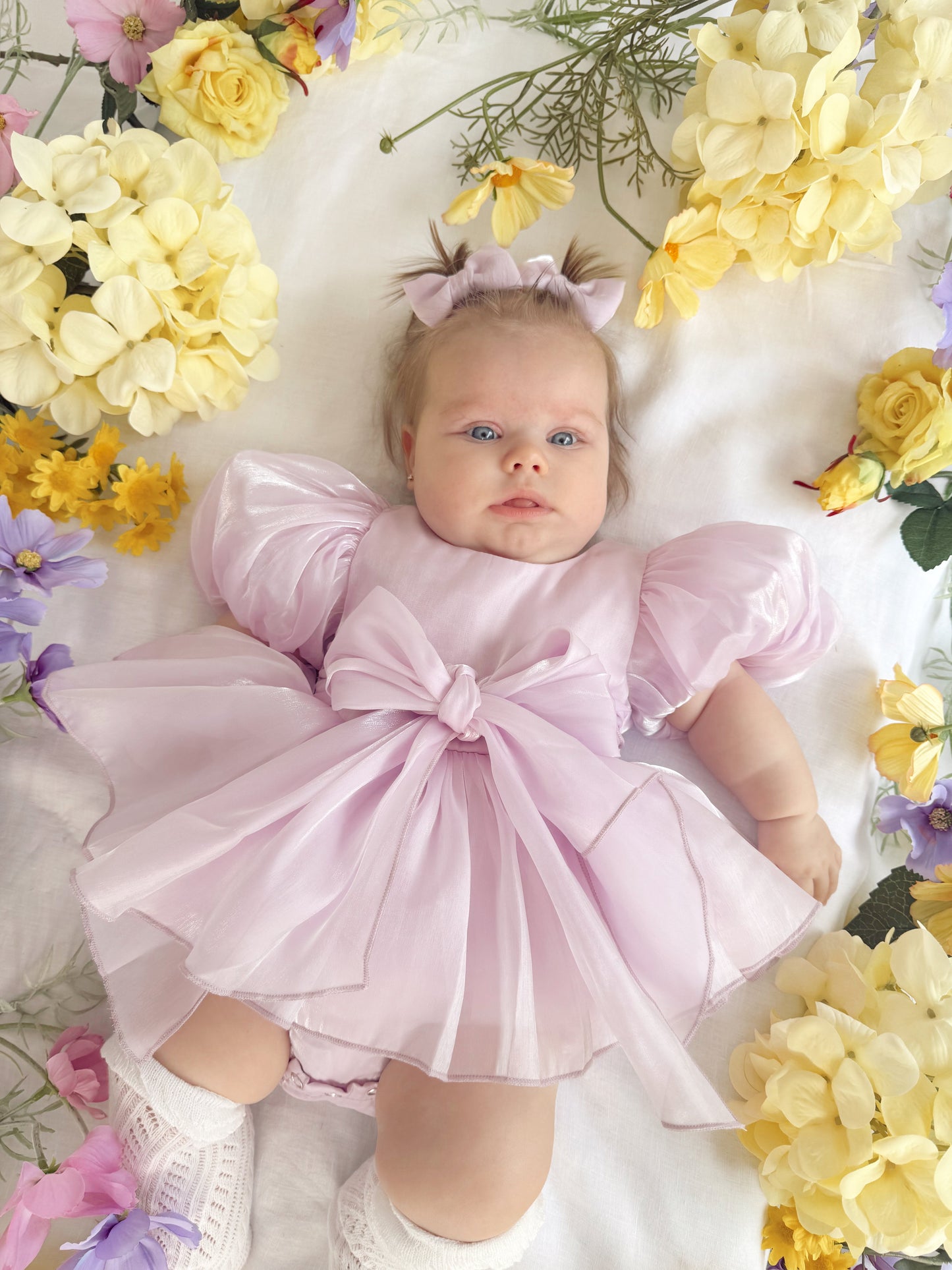 Scarlette Rose Purple Pearl Organza Baby Girl Party Romper
