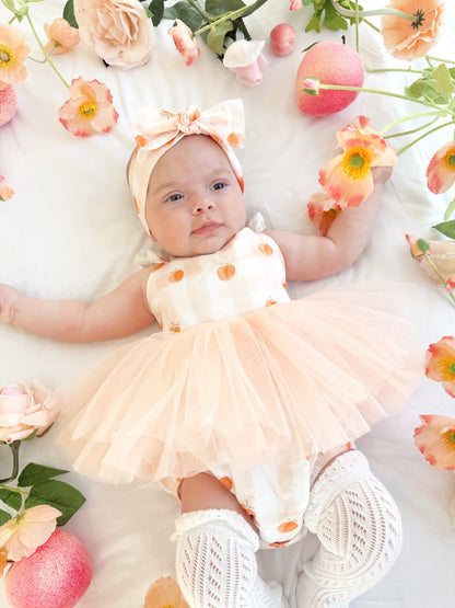 Peach Sorbet Gingham Baby Girl Tulle Party Romper