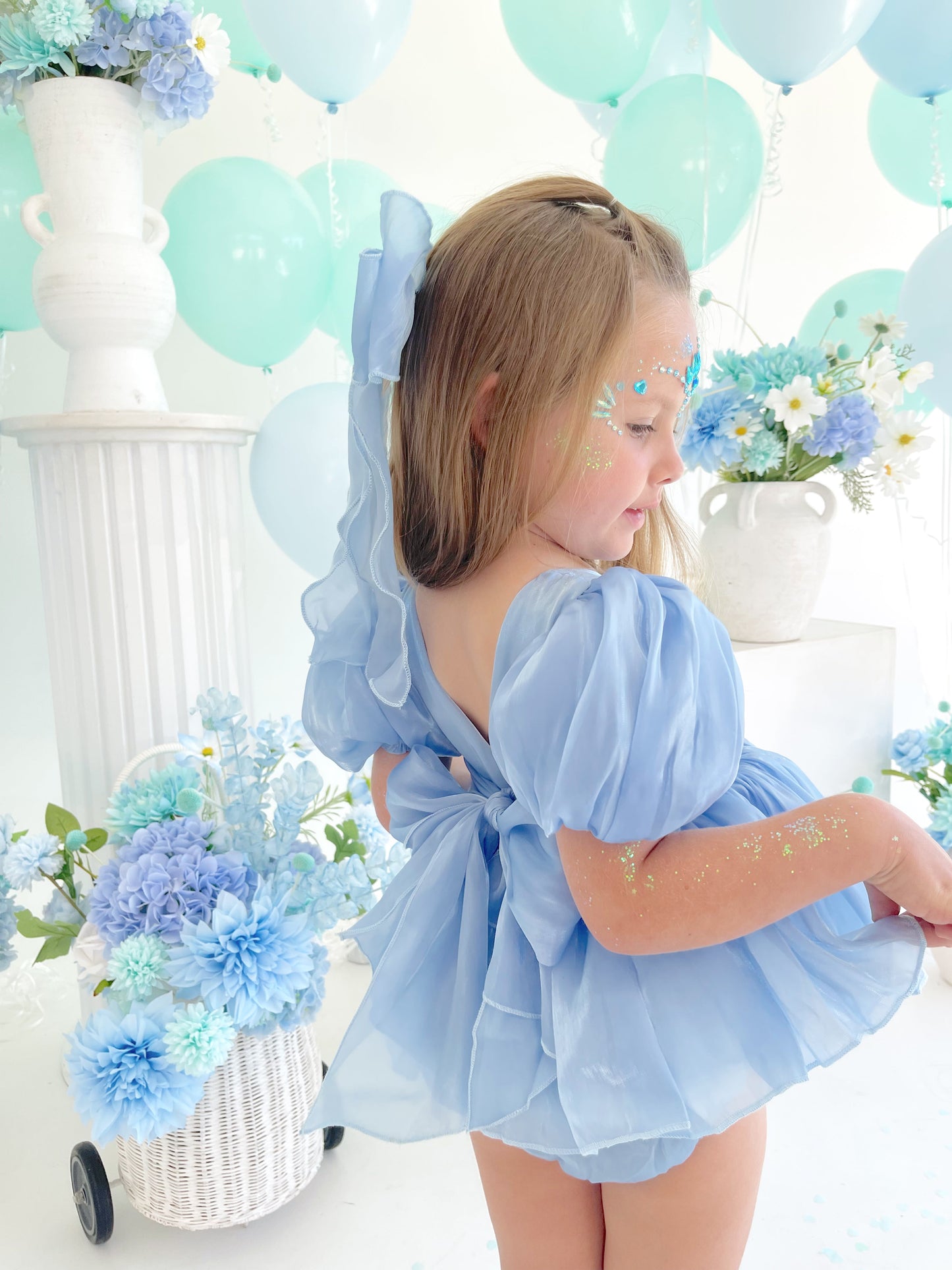 Dolly Dove Blue Organza Baby Girl Party Romper