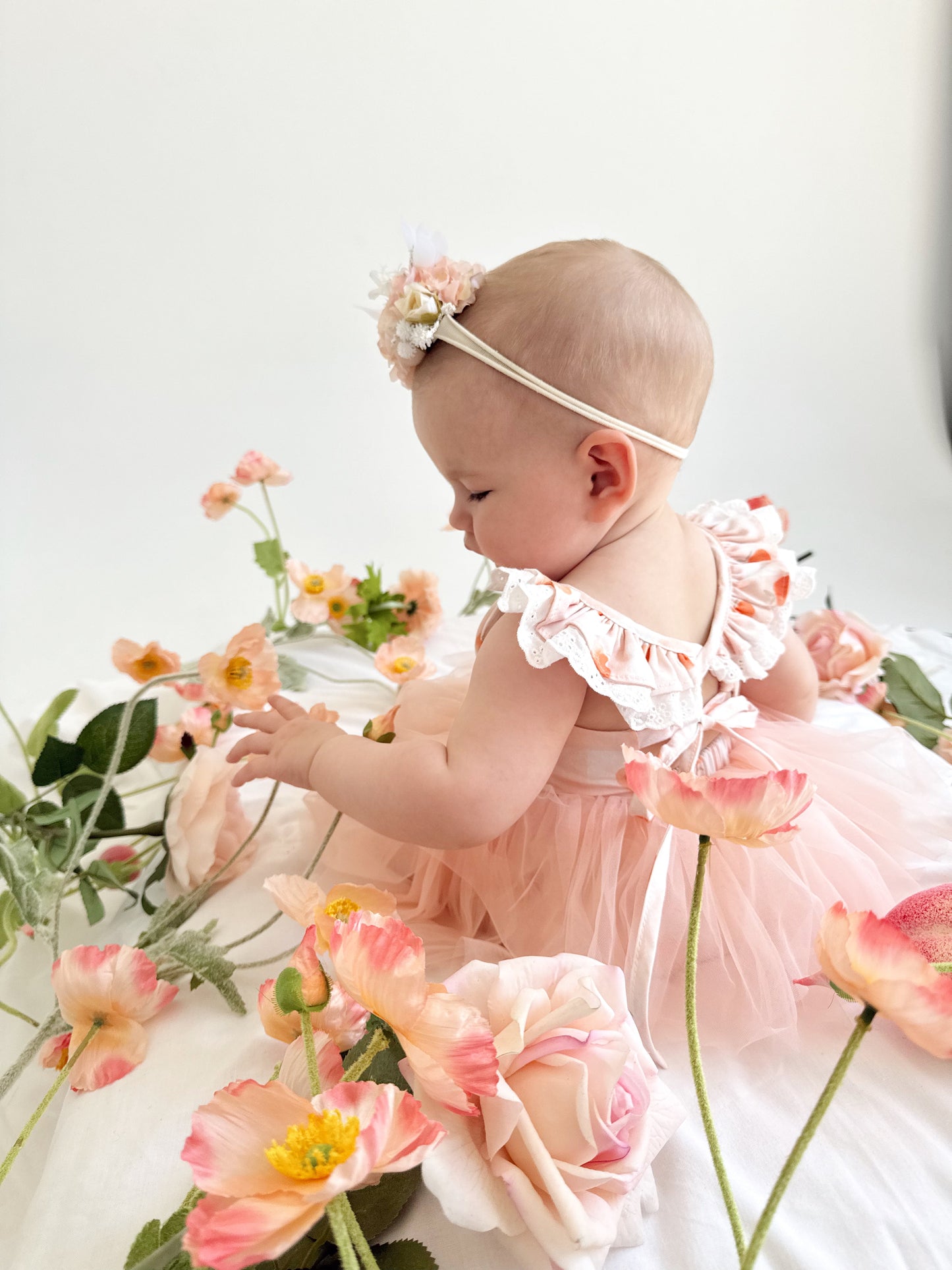 Peach Sorbet Gingham Baby Girl Tulle Party Romper