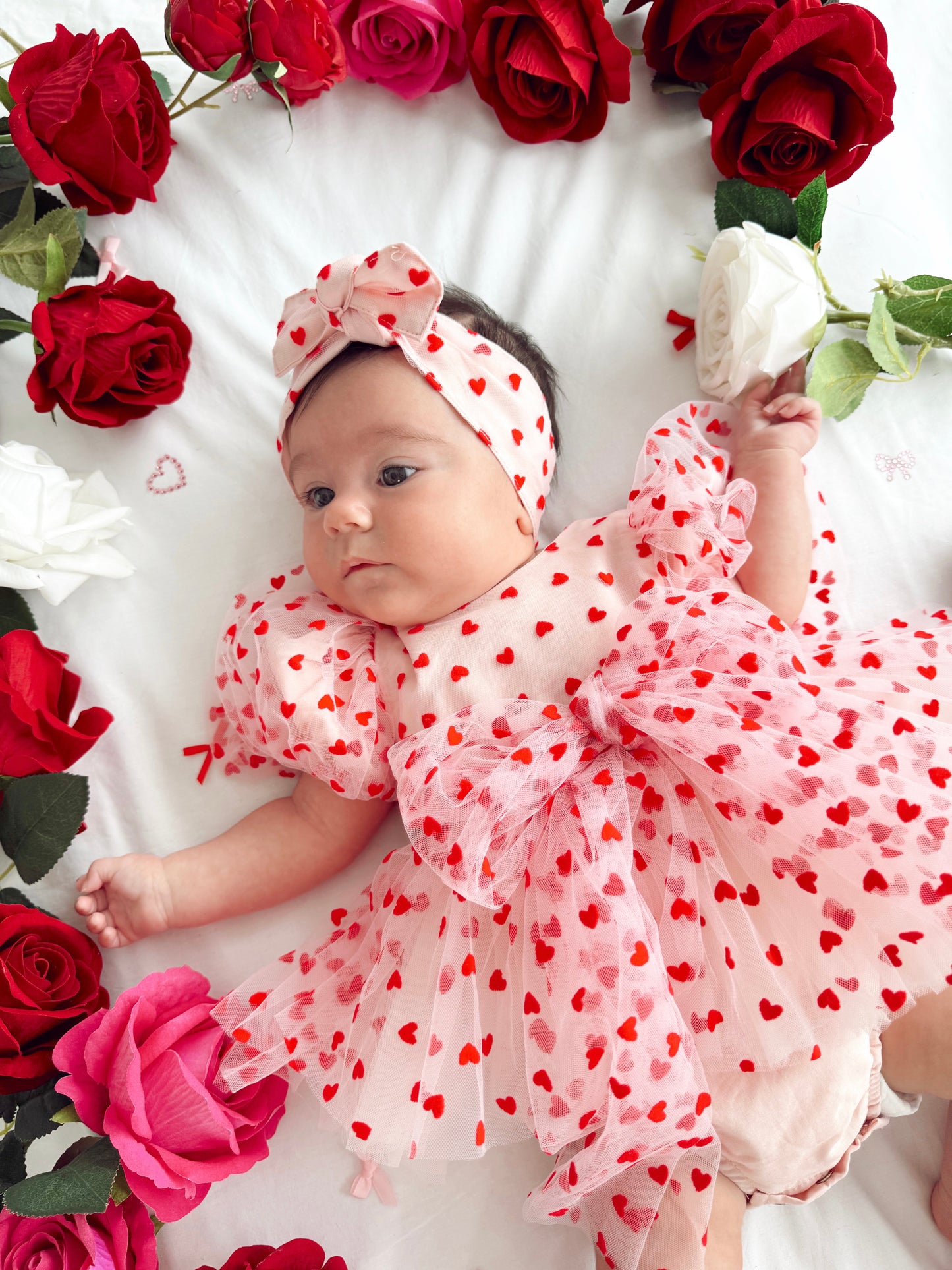 Lover Pink Heart Baby Girl Tulle Party Romper