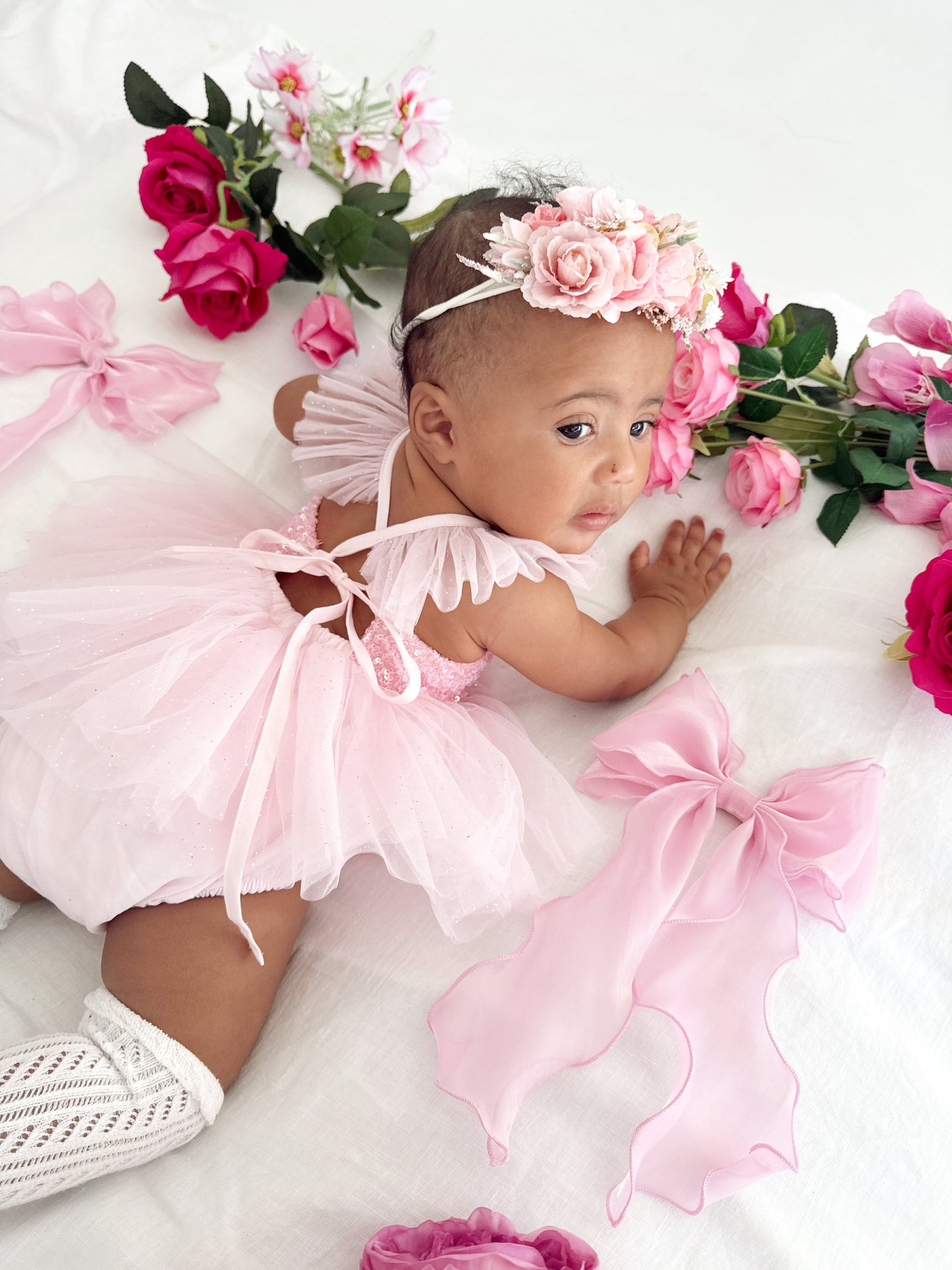 Polly Candy Pink Sequin Baby Girl Tulle Party Romper