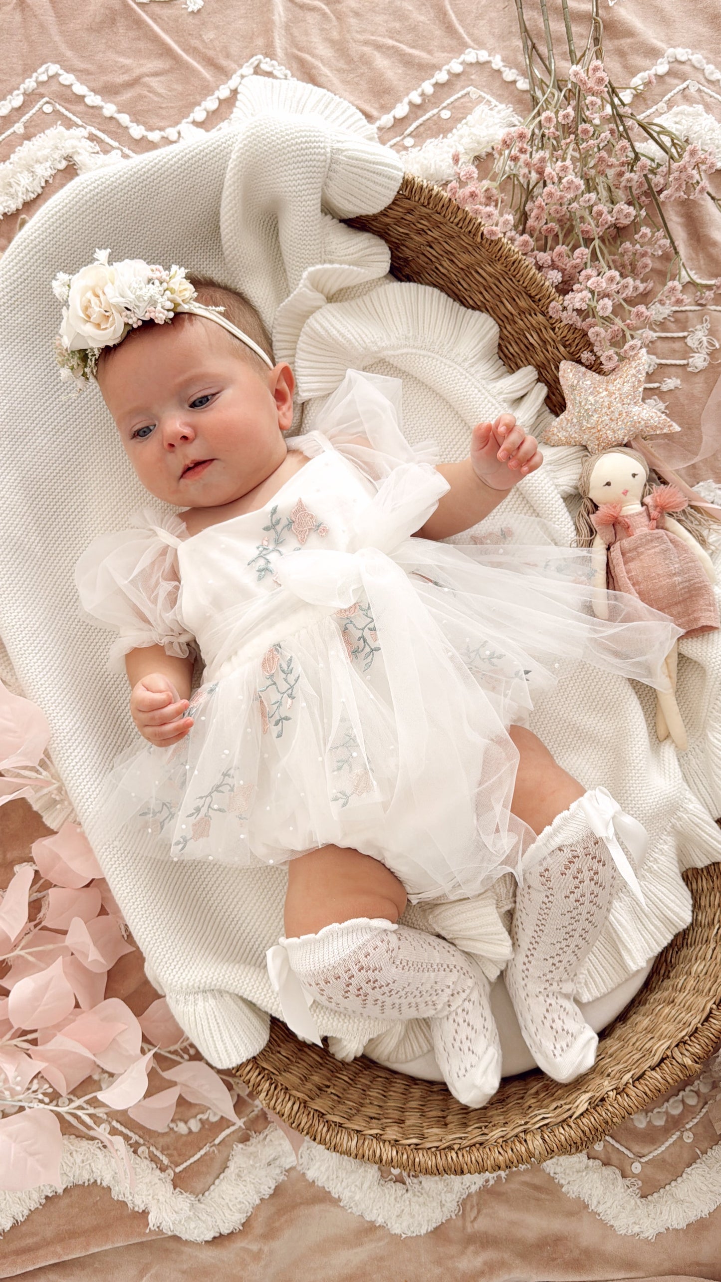 Swan Lake White Embroidered Baby Girl Tulle Party Romper