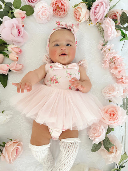 Mirabelle Flower Candy Pink Baby Girl Floral Tulle Party Romper