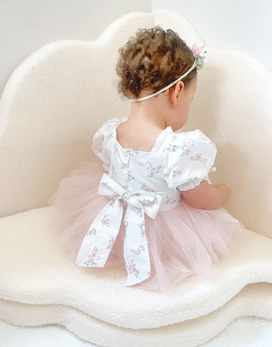 Odessa Flower Perfect Pink Floral Baby Girl Tulle Party Romper