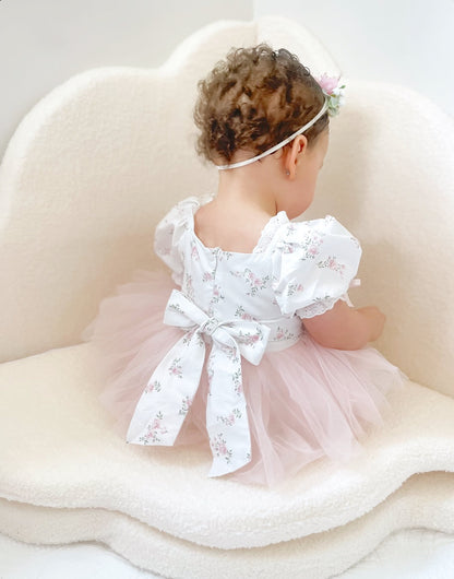Odessa Flower Perfect Pink Floral Baby Girl Tulle Party Romper