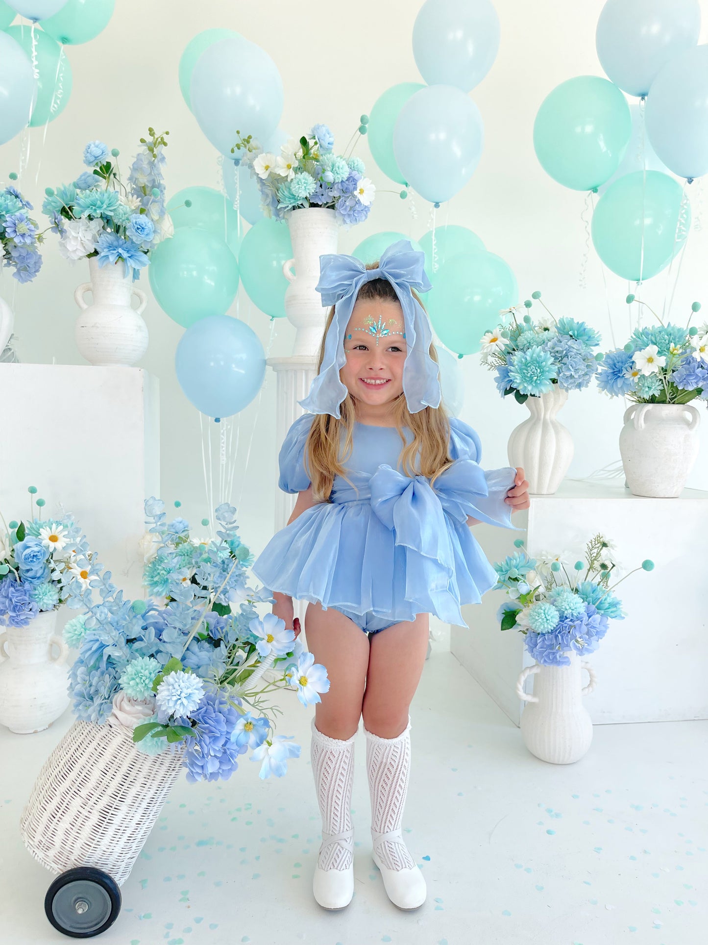 Dolly Dove Blue Organza Baby Girl Party Romper