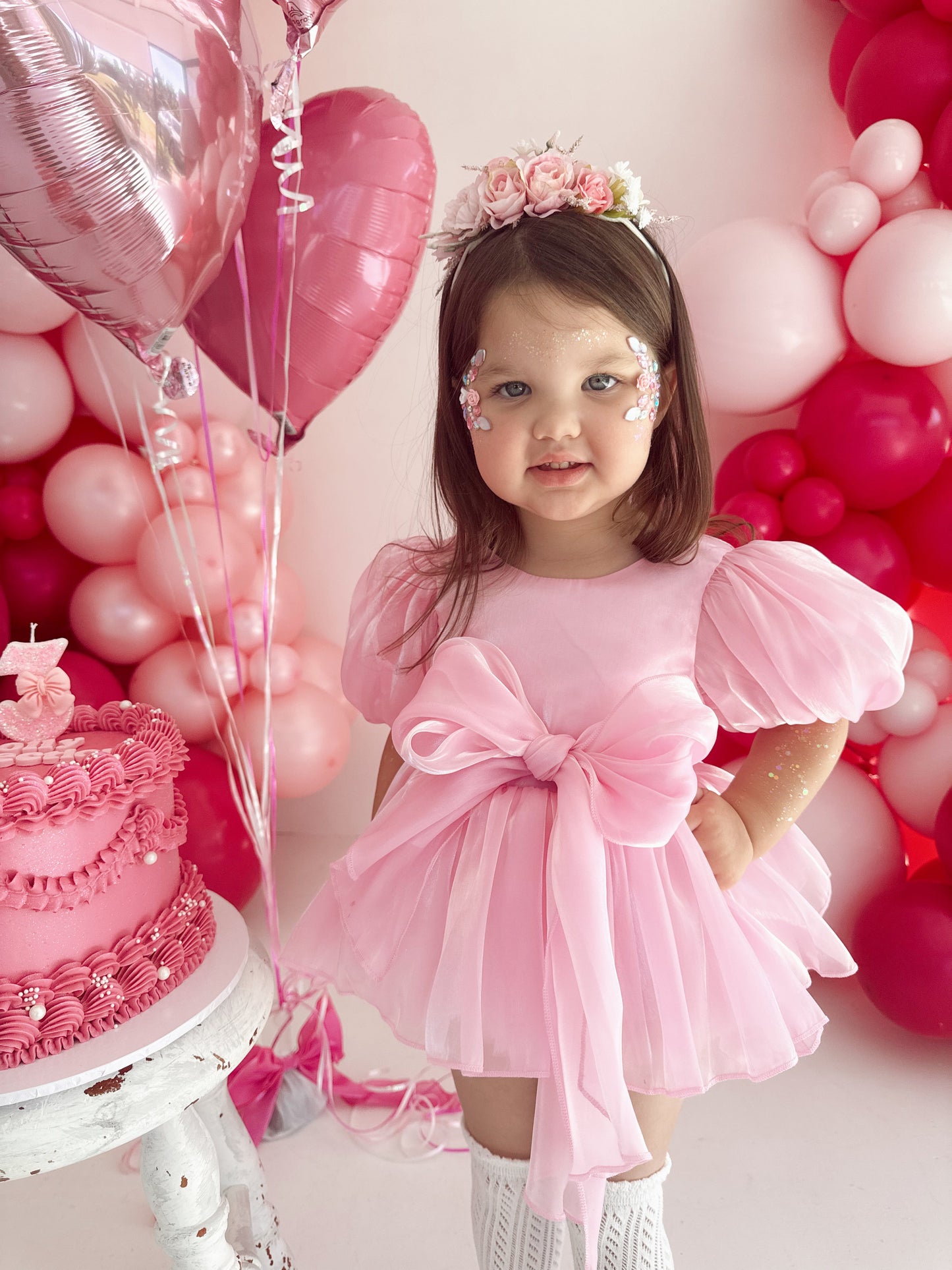 Dolly Candy Pink Organza Baby Girl Party Romper