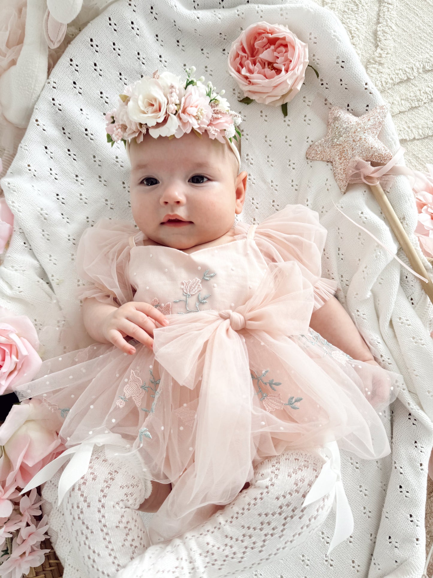 Swan Lake Ballerina Pink Embroidered Baby Girl Tulle Party Romper