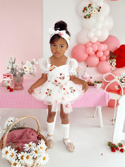Strawberry Fields White Baby Girl Tulle Party Romper