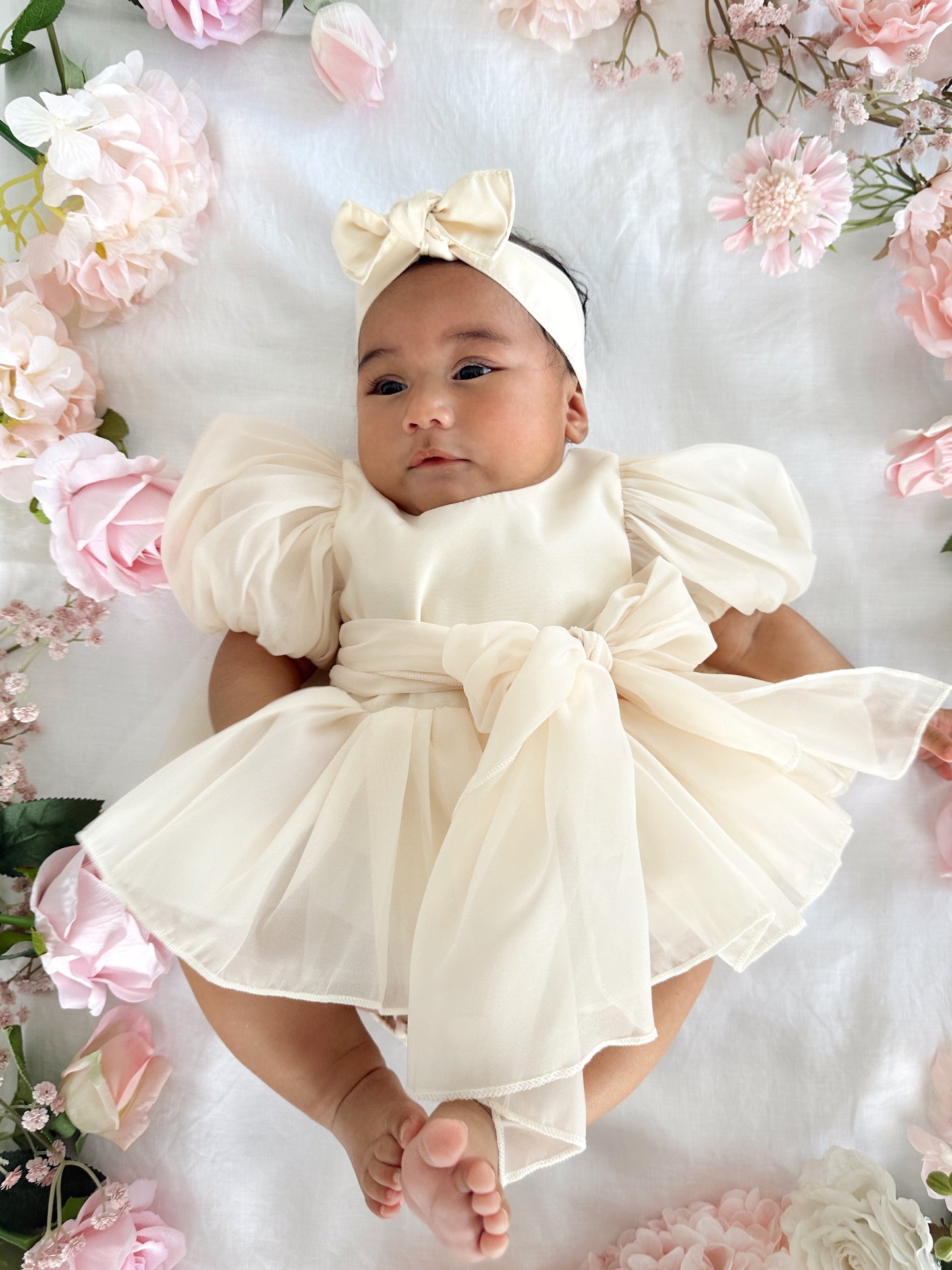 Clementine Matte Cream Organza Baby Girl Romper