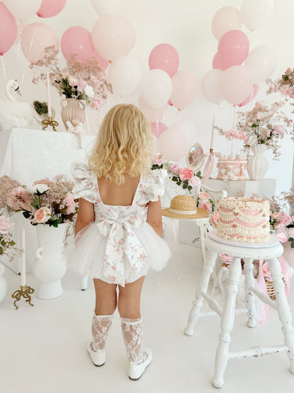 Cottage Fairy Baby Girl Floral White Tulle Party Romper