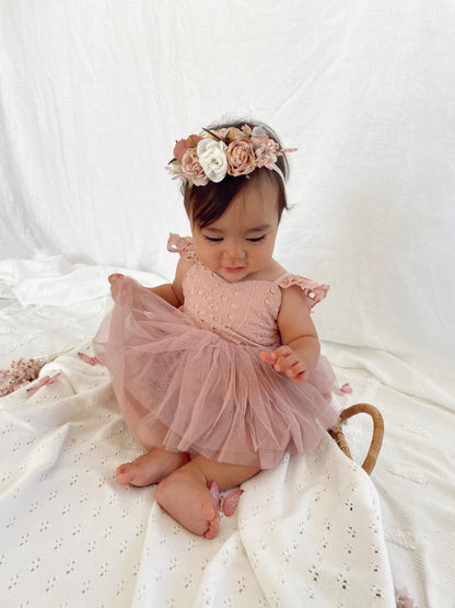 Trixie Belle Dusty Rose Pink Tutu Baby Girl Tulle Party Romper