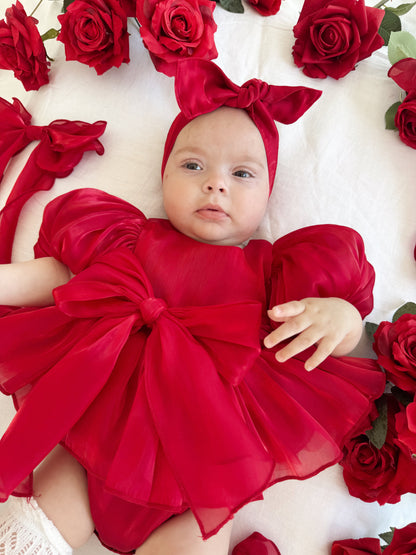 Dolly Ruby Red Organza Baby Girl Party Romper
